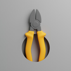 Yellow Wire Cutters Pliers Isolated on Gray Background