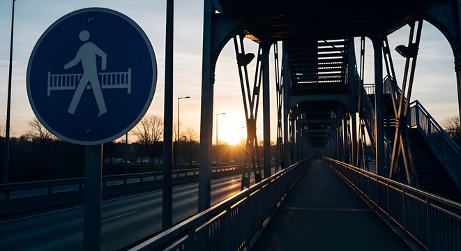 Pedestrian Bridge Symbolized By Sunrise, Perfect For Promoting Safe Travel Routes