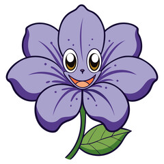 Illustration of a cute purple flower with a smiling face and big eyes for childrens designs and educational materials