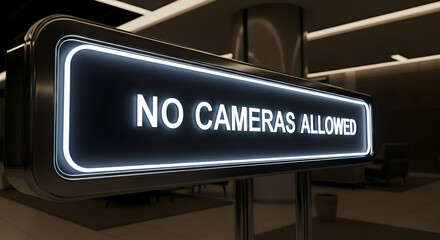 Photography Restriction Sign Illuminated In Modern Interior With Strict Rules and Regulations