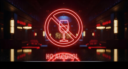 Prohibition Era Atmosphere Sign, No Alcohol Display, Red Neon Illuminated, Prohibition