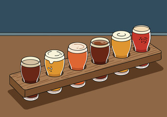 stylish beer tasting display showcases multiple craft beers in glasses The composition is clean and modern perfect for promotional use -Sample the spectrum- text adds a playful touch