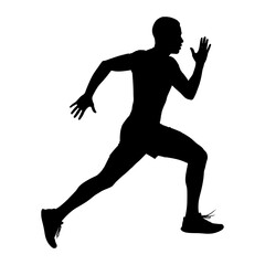 Running man silhouette in dynamic pose isolated on white background ideal for sports and fitness designs