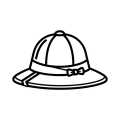 Safari hat silhouette with a bow tie detail isolated on white background suitable for travel and adventure themed designs