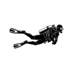 Scuba diver silhouette vector graphic isolated on white background ideal for marine themed designs