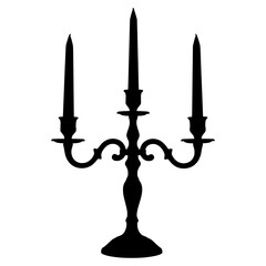 Three-branched candlestick silhouette with candles isolated on white background ideal for home decor or wedding invitation design