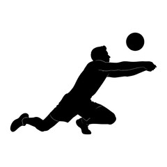 Volleyball player silhouette diving for ball action pose sports graphic design element