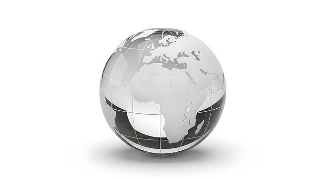Sleek glass globe displays global connections for business and travel with a modern transparent style