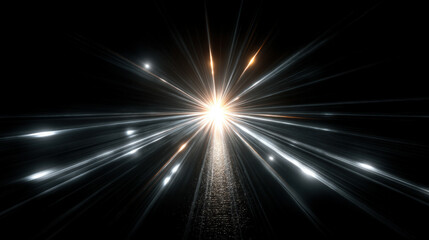 Radiant white rays bursting from center on black background