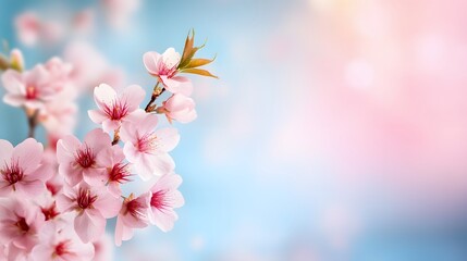 Fototapeta premium Beautiful pink cherry blossom branch blooms with soft pastel colors