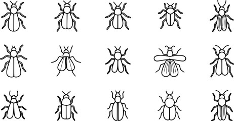 Simple line set of insect icons.
