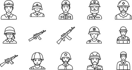 Simple line set of military icons.

