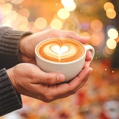 Warm hands hold latte art