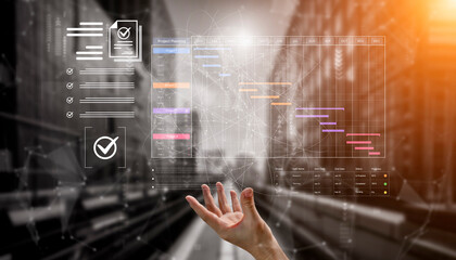 A project management dashboard for business. The interface features a Gantt chart to visualize the...