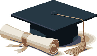 Vector art of graduation cap and diploma scroll