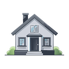 Fototapeta premium Cartoon Illustration of a Suburban Family Home with a Grey Roof