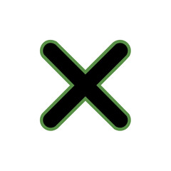Modern Black X Mark with Green Outline Vector Icon for Error Close or Multiplication