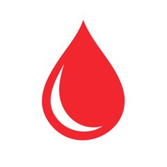 Simple red blood drop icon symbolizing health or medical concepts against a white background