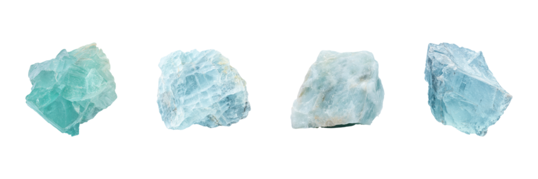Aquamarine Crystal Collection Set. Natural Mineral Specimens For Gemstone Enthusiasts Isolated On Transparent Background - Powered by Adobe
