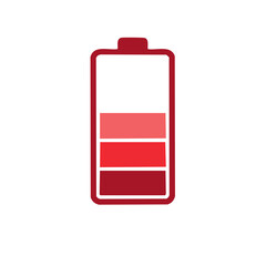 Red battery icon showcasing low charge with gradient fill indicating energy consumption