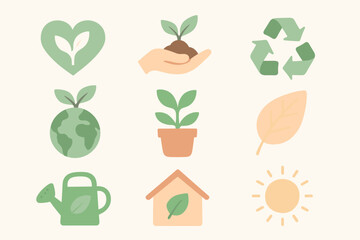 Eco and Sustainability Icons Set &ndash; Green Energy, Recycling, and Environmental Care Symbols