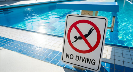 Prohibition Sign Near Pool Suggests Swimming Safety Protocols And Prevents Diving