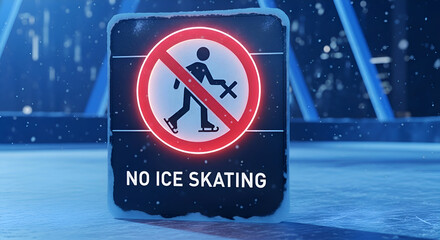 Prohibition Sign: No Skating, Winter Warning, Public Safety, Frosty Atmosphere