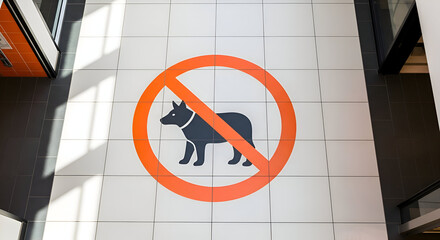 Prohibition Sign of Dogs on a Tiled Floor at a Public Location