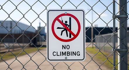 Prohibition Signage Against Fence Climbing Denotes Safety Regulations and Liability Concerns