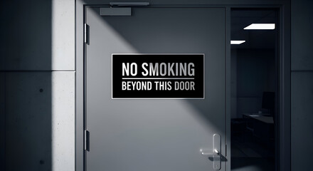Prohibition Signage Displayed On A Closed Grey Door Indicating No Smoking Allowed Inside