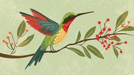 Naklejka premium bird, hummingbird, nature, animal, flying, green, flower, 