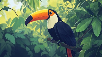 Naklejka premium bird, toucan, animal, beak, tropical, hornbill, nature, jungle, 