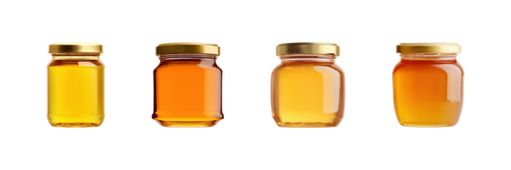 Honey Jars Set. Natural Sweetener And Culinary Ingredient Collection Isolated On Transparent Background
