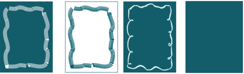 Abstract Decorative Frame Borders Set with Wavy Hand Drawn Edges on Teal Background