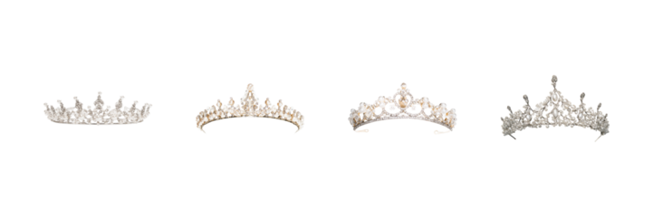 Elegant Tiara Collection Set. Bridal And Pageant Accessories Showcase Isolated On Transparent Background