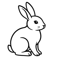Cartoon rabbit illustration in black and white sitting sideways  