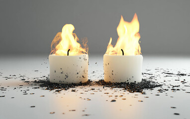 Conceptual image of candle lit at both ends representing exhaustion and intensity isolated on transparent background PNG