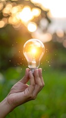 Hand holding glowing lightbulb