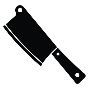 Single black butcher knife with handle and sharp blade sits isolated on white