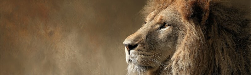 Fototapeta premium Majestic male lion observing the horizon