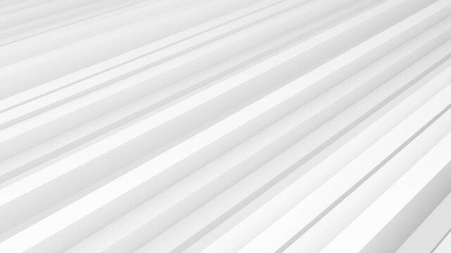 Elegant light grey white background. Diagonal white 3D stripes animation. Digital minimal geometric animated pattern