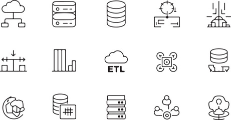 Data storage and network icons cloud server E T L drone