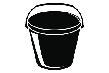 Isolated silhouette shows a black bucket featuring a sturdy handle, standing upright