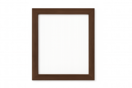 Wooden picture frame mockup with blank white canvas, displaying artwork or text, including transparent background