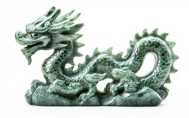 Fototapeta premium Detailed depiction of intricately carved jade dragon highlighting elegance and cultural heritage isolated on transparent background PNG