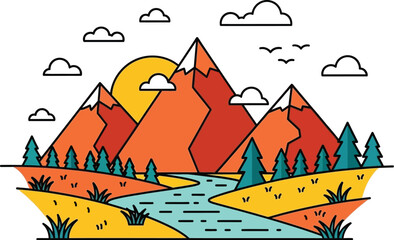 Mountain landscape vector illustration nature outdoors art editable vector