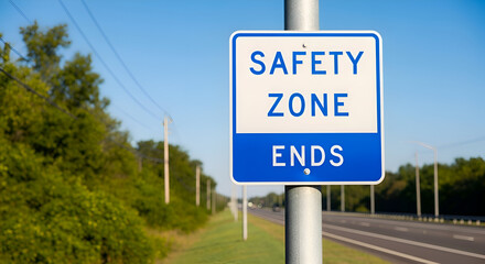 Road Safety Signage Demonstrating The End Of A Designated Zone On A Sunny Day