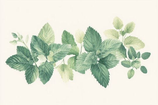 Vector Label Design with Lemon Balm Melissa and Mint Illustration