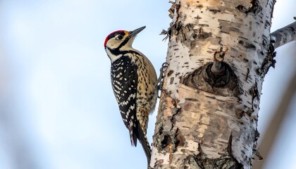Woodpecker on Birch Tree