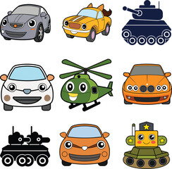 Vehicles bundle set vector art on a white background